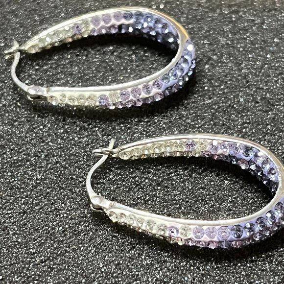 Purple to White Ombre Crystals Inside Out Hoop Earrings Sterling Silver 925 AU - Picture 5 of 12